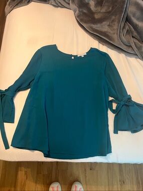 Women’s Teal Tie-Sleeve Blouse with Flared Cuffs